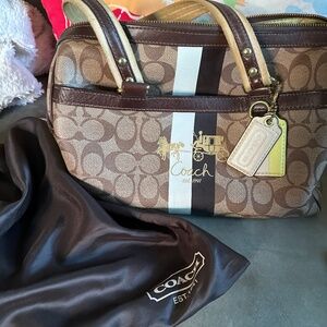 Coach khaki/mahogany zip satchel